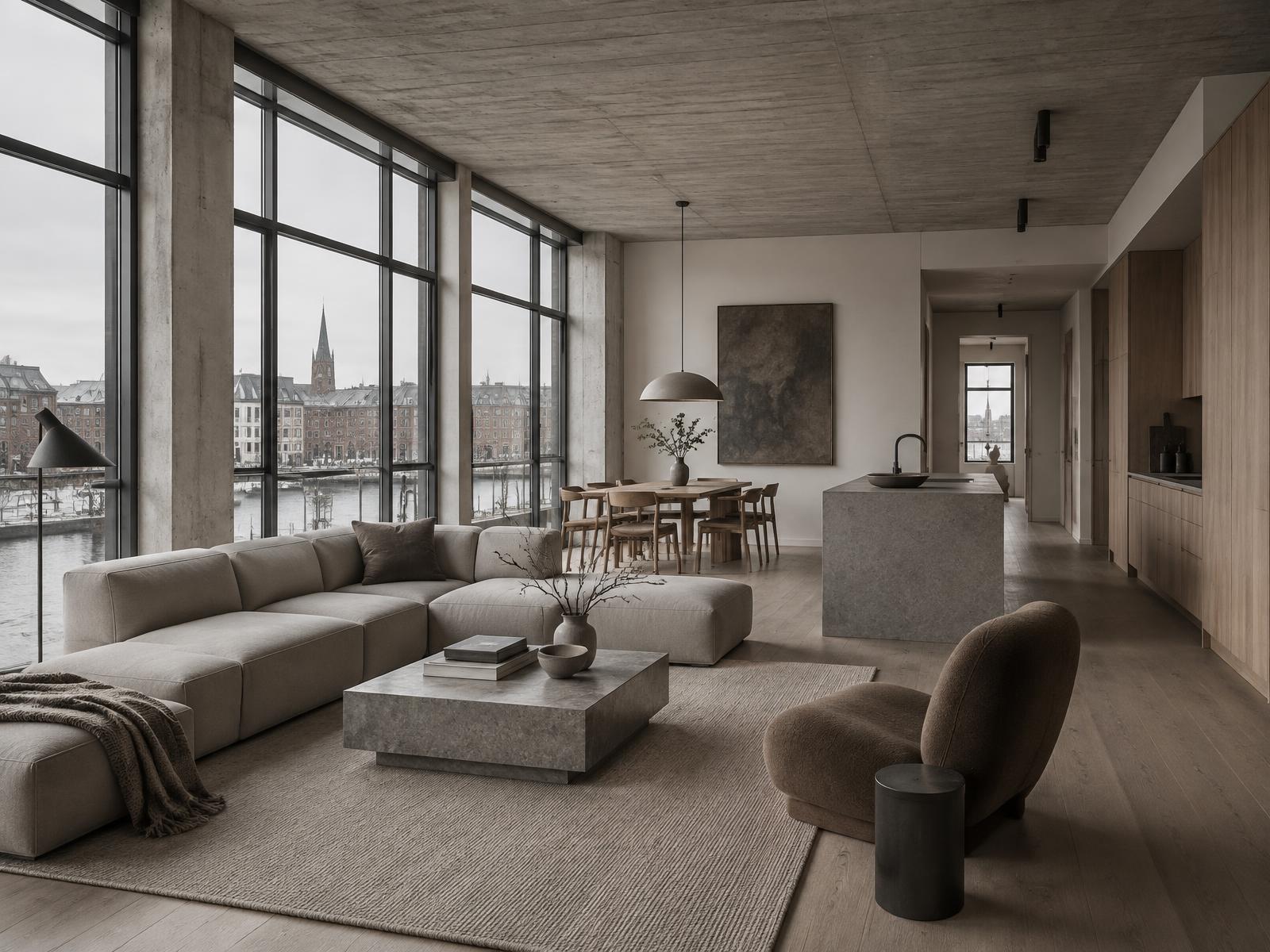 Residence with concrete ceiling, oak interiors and Copenhagen harbour view