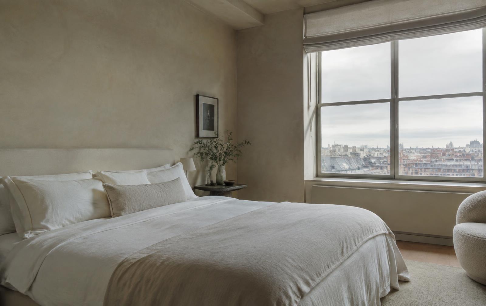 Serene bedroom with rooftop view