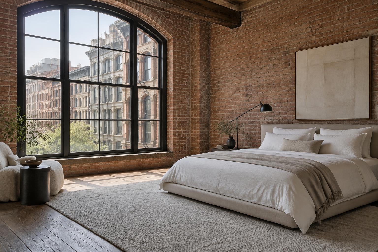 A tranquil bedroom in the imagined penthouse